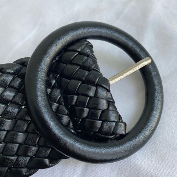 Vintage PVC Black Wide Braided  Belt Round Black Buckle 38” Woven Corset Belt - Picture 7 of 11